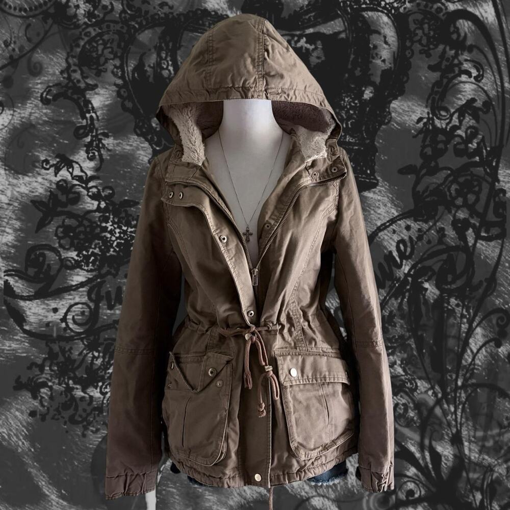 soft fleece lining muted light taupe hooded utility jacket